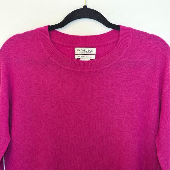 Rachel Zoe 100% Cashmere Crewneck Sweater Size S Magenta Pullover Rib Hem 2-Ply - Picture 3 of 7